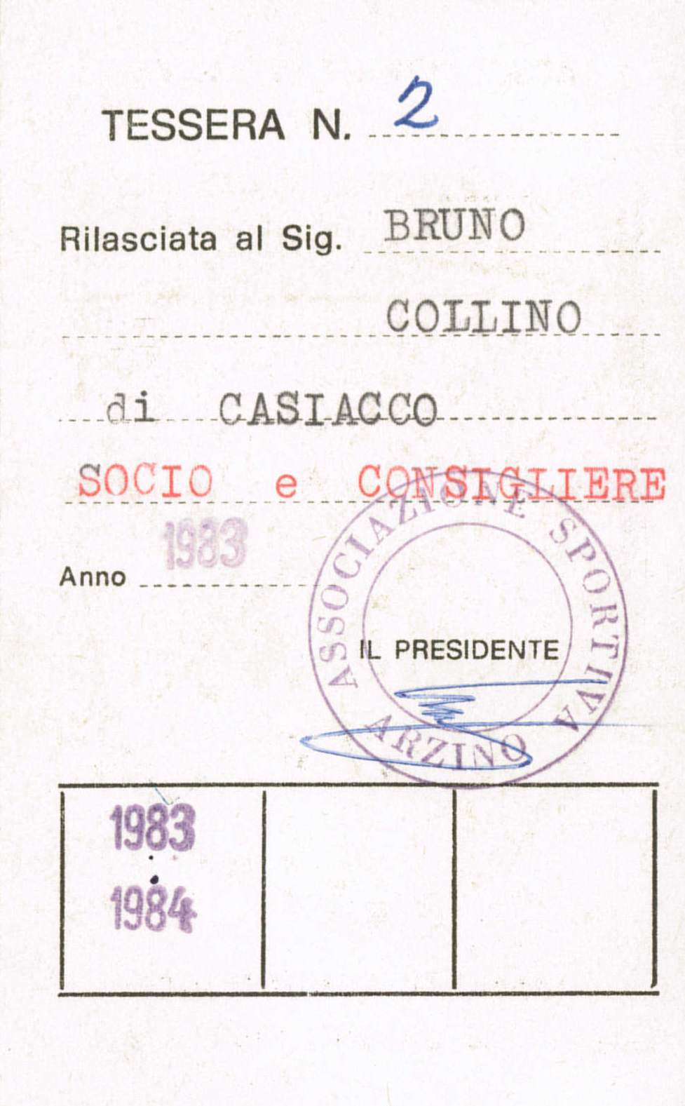 tessera Bruno Collino numero 2