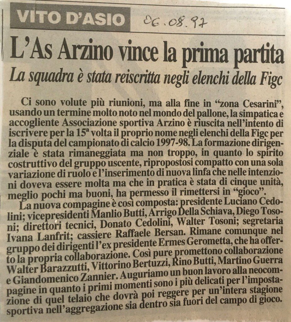 06.08.1997, Messaggero Veneto -Prima vittoria del nuovo corso