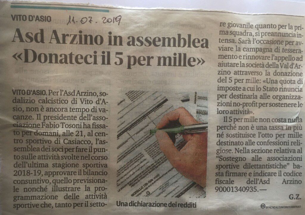 11.07.2019 - Messaggero Veneto - Cinque per Mille