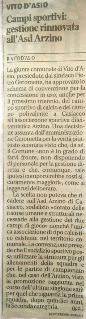 2013, Messaggero Veneto - Rinnovo della convenzione del campo sportivo