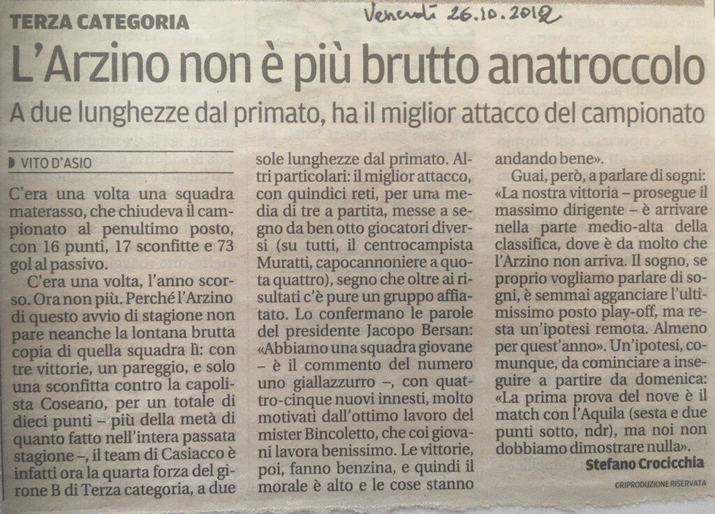 26.10.2012., Messaggero Veneto - Brutto Anatroccolo