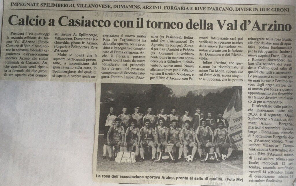 31.08.1990, Messaggero Veneto - Secondo Torneo Val D'Arzino