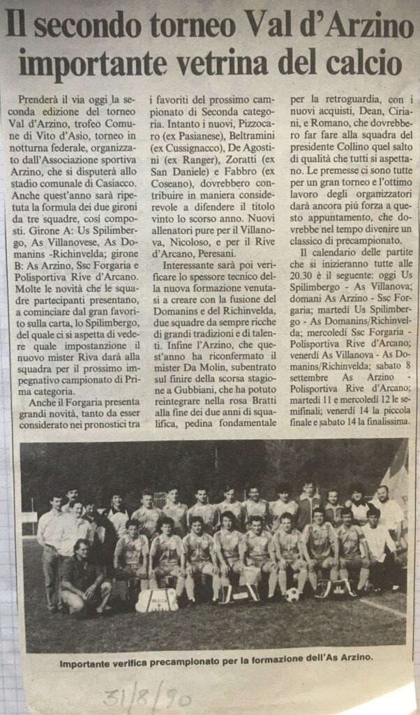 31.08.1990, Messaggero Veneto - Secondo Torneo Val d'Arzino