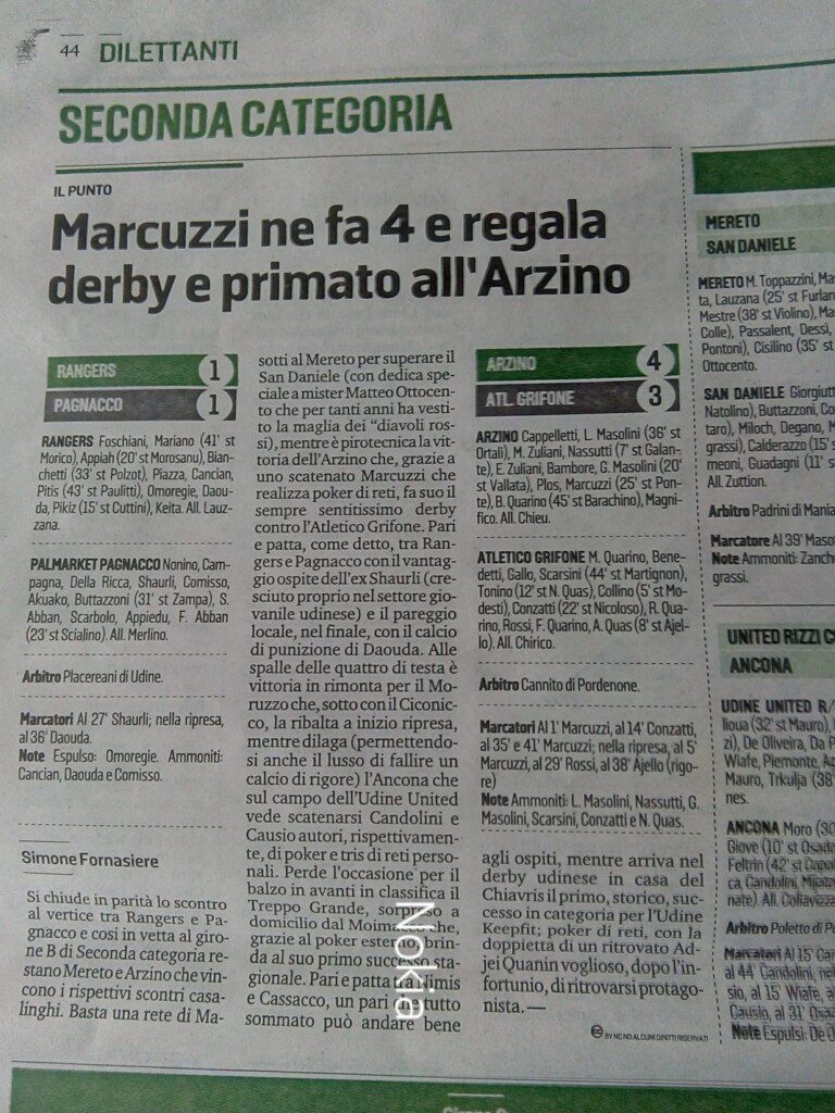 Marcuzzi 4 gol nel derby