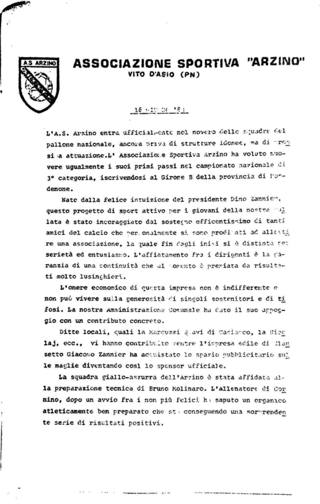 "L'Arzino", giornalino del Comune di Vito d'Asio, numero dell'autunno 1983.