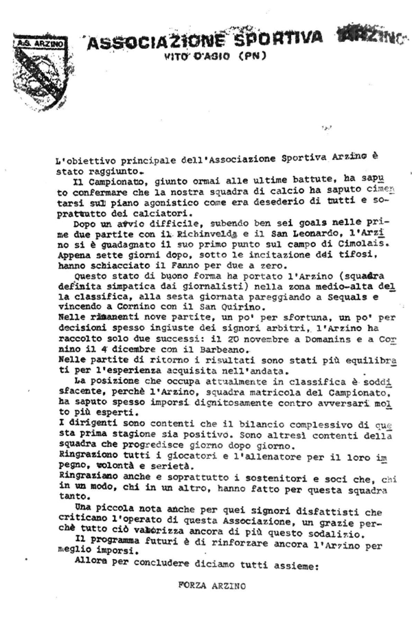 "L'Arzino", giornalino del Comune di Vito d'Asio, numero di primavera 1984